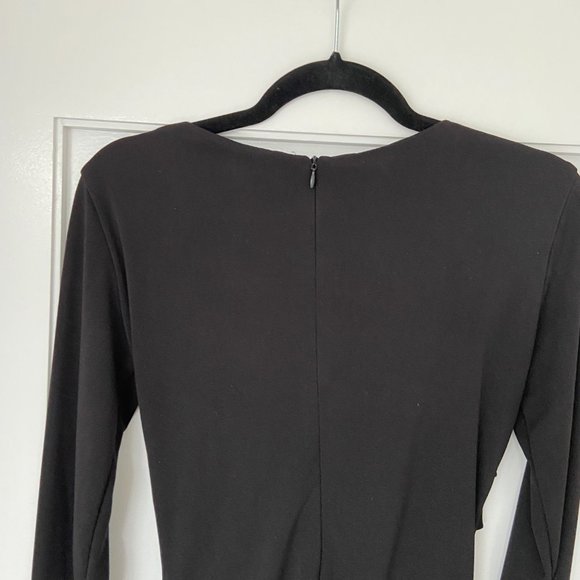 Zara Draped Wrap Mini-Dress Small Black V-neck Cinched Long Sleeves - Picture 8 of 10